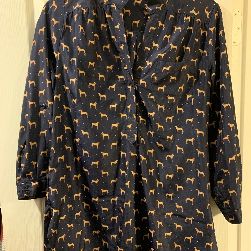 Fun 2 Fun Dark Blue Blouse with Dog (Rhodesian Ridgeback or hound) Print